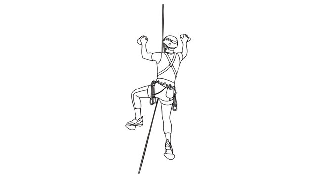 Athletic rock climber illustration with detailed safety harness and helmet in vertical ascent, symbolizing peak performance and determination, for extreme sports promotion and outdoor adventure