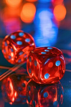 Luxury casino roulette wheel with spinning ball poker playing cards stack of golden chips and neon slot machine display