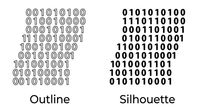 Binary Code Comparison: A visual representation contrasting outline and silhouette binary code, showcasing the structure and form of digital information.