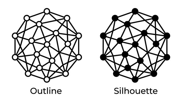 Abstract Network Connections: Two interconnected geometric shapes, one outlined in white and the other a solid black silhouette, representing network nodes and data flow or abstract concepts.