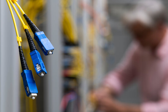 Fiber Optic Patch Cables in a Telecommunications Server Room