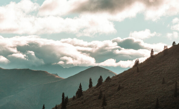 Mountains in polar tundra