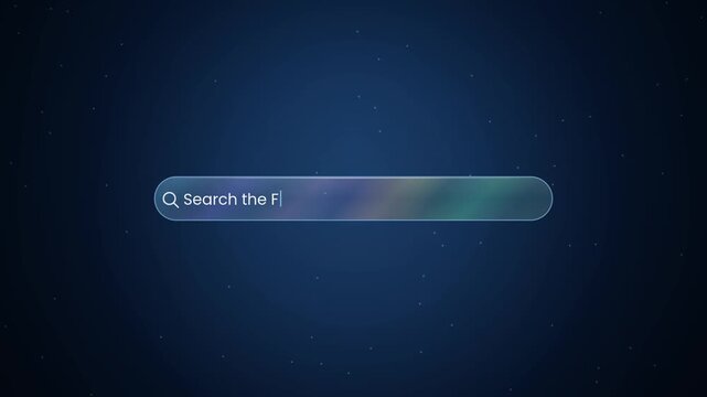 Search Bar Typing Animation with Holographic Glass Effect on Tech Network Background