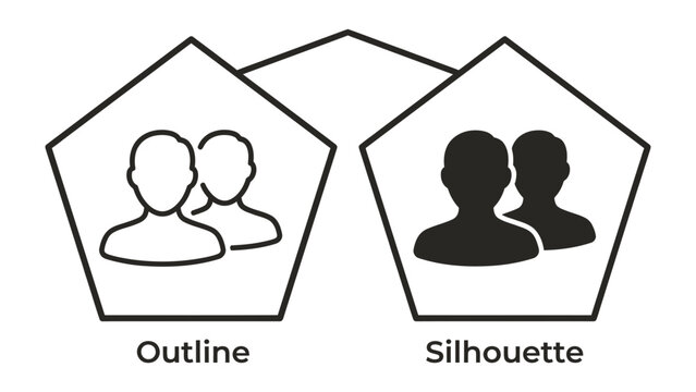 Team Outline and Silhouette: A visual representation comparing outline and silhouette icons of groups of people, symbolizing data visualization and comparative concepts.