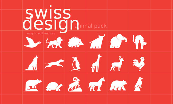 18 Swiss Design Animal Silhouettes &ndash; Minimal Vector Icon Pack