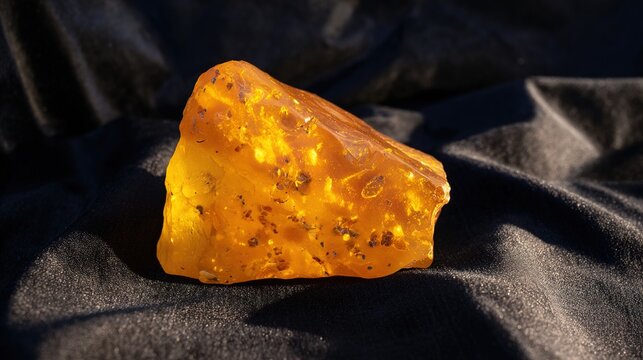 copal. Polished piece of amber copal resin on black velvet, showing warm translucency. gardening catalogs, home-decor guides, designed for gardening and botanical catalogs, used by brand managers.