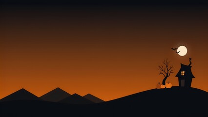 Naklejka premium Dark silhouette of a house with glowing window against a sunset sky