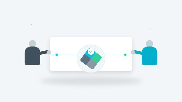Professional Collaboration and Task Management Illustration Depicting Two Individuals Connecting Digital Workflow Elements