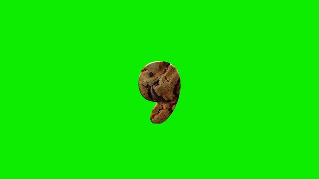 Cookie comma punctuation mark animation isolated on green screen background