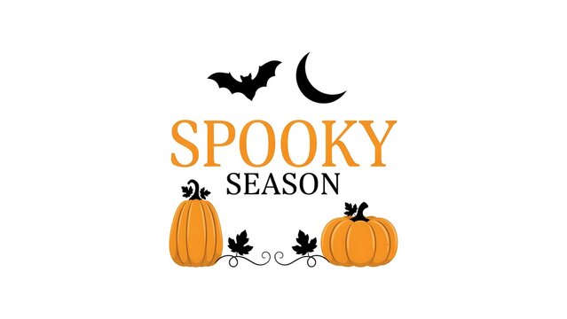 Spooky season typography design with pumpkins bat and crescent moon for halloween celebration