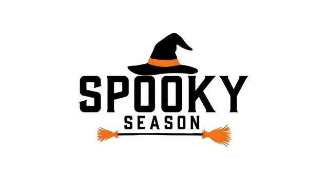 Spooky season typography design with a witch hat and broomstick for halloween celebration