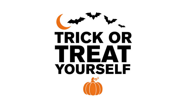 Trick or treat yourself halloween typography design with bats and pumpkin