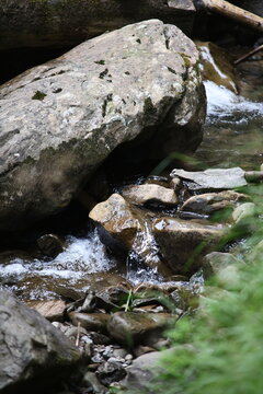 Flowing Mountain Water Over Rocky Streambed