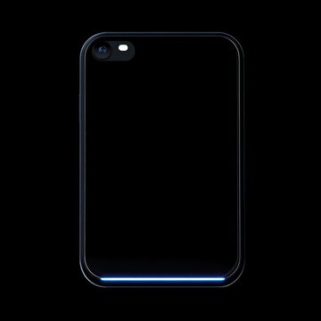 Sleek black smartphone back with single camera, flash and glossy glass surface, glowing blue LED strip for a futuristic minimalist feel