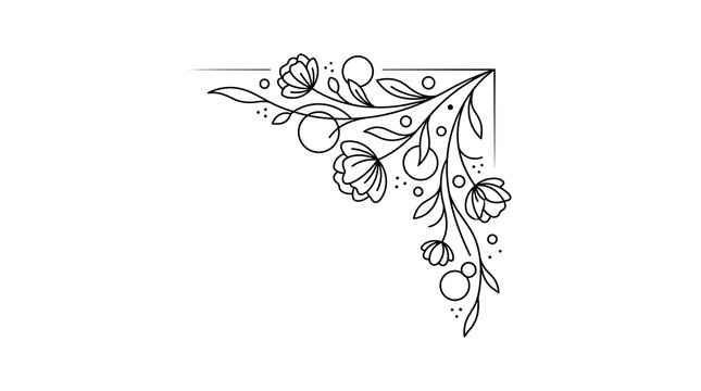Elegant floral corner design with delicate flowers and leaves in a simple line art style.