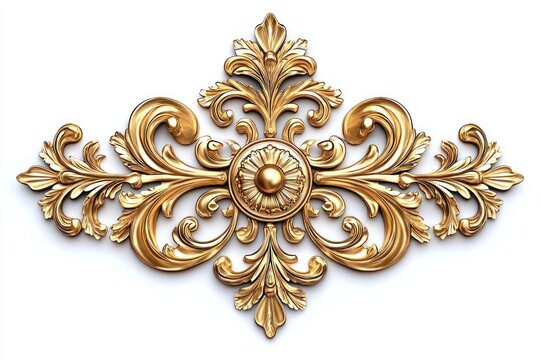 ornate golden symmetrical baroque floral scrollwork ornament with central medallion, elegant and opulent