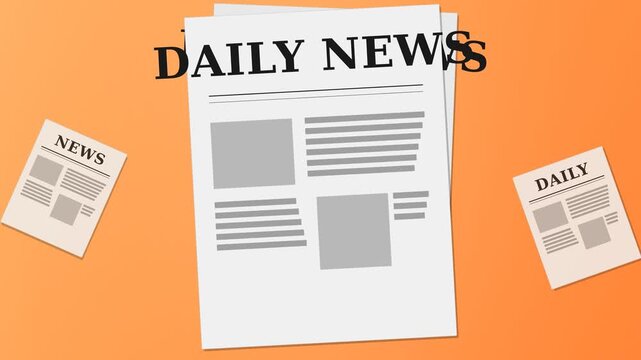 Flat vector illustration of daily news newspapers on an orange background