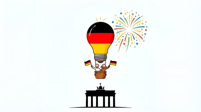 German Unity Day Concept with Hot Air Balloon and Brandenburg Gate