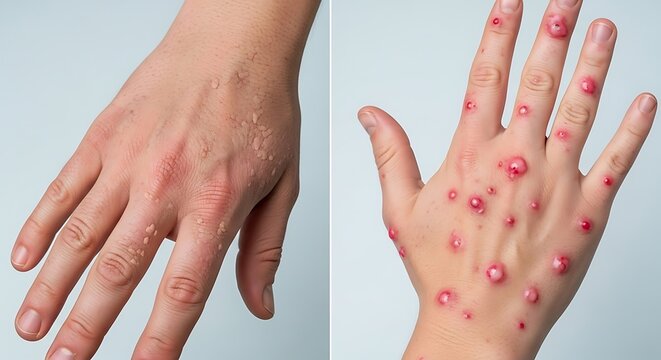 Monkeypox Skin Rash - Medical Illustration of Hand Symptoms.