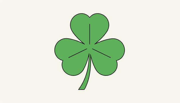 Lucky green three leaf clover shamrock symbol of Saint Patrick Day positioned on a plain minimalist off-white background.