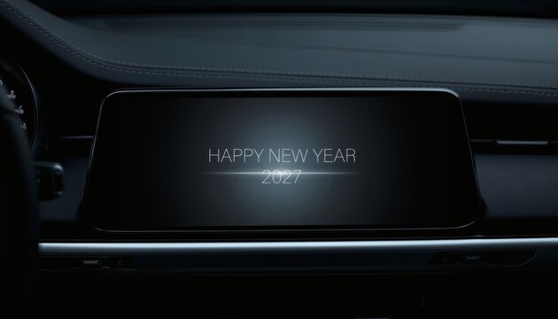 Modern car dashboard digital display screen with minimalist interface and glowing light
