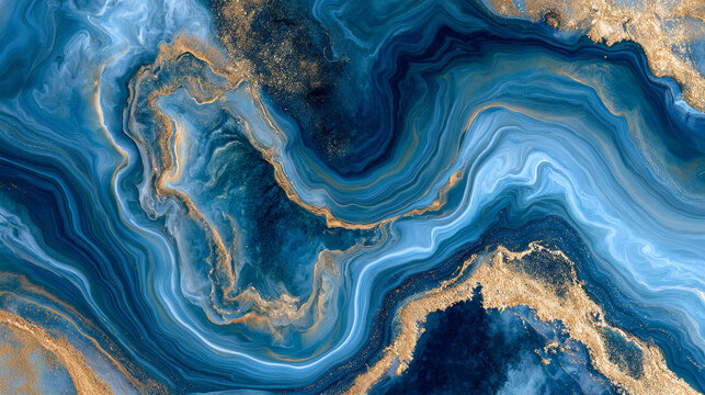 Luxury Blue Marble Background with Gold Glitter and Geode Texture