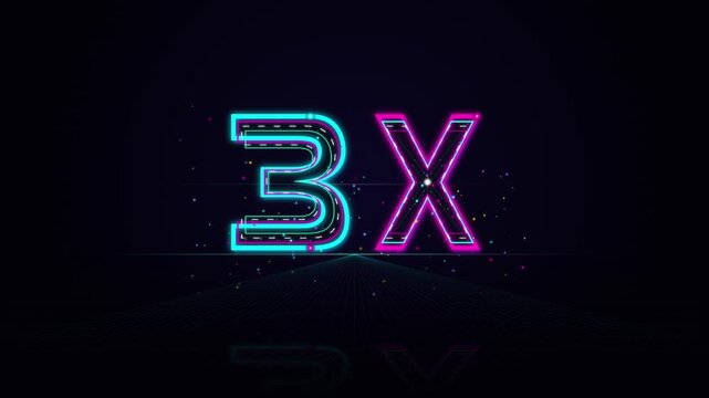 Glowing neon 3x video multiplier text for gaming and promotions