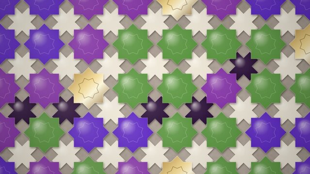 Geometric Star Pattern with Purple, Green, and Gold Colors