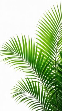 Fresh green palm leaves isolated on white background with tropical nature and summer vibes