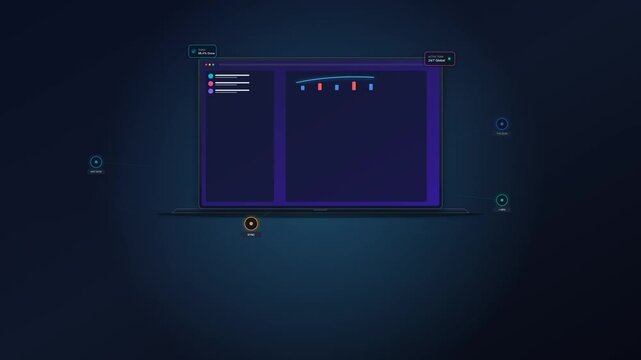 Futuristic Digital Data Analytics Dashboard on Generic Laptop Screen for Business and Trading UI