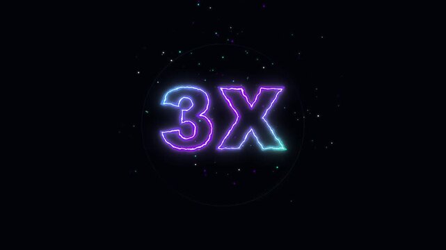 Glowing neon 3x video multiplier bonus icon on dark background