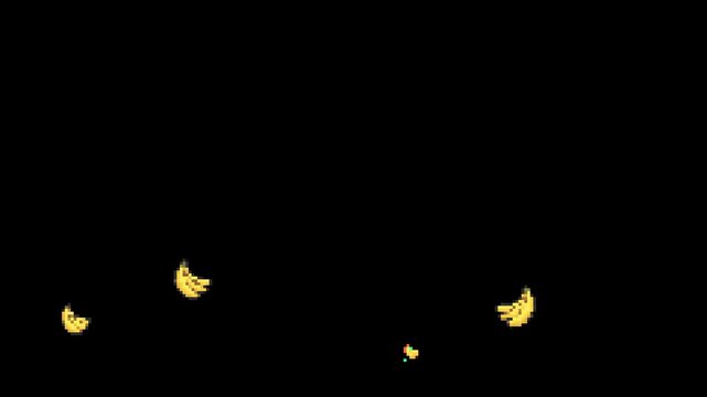 pixel art banana, 8-bit bananas, 16-bit banana bunch, yellow fruit, fresh food, tropical fruit, snack, organic, vegan, healthy eating, jungle item, platformer collectible, food asset, health restorati