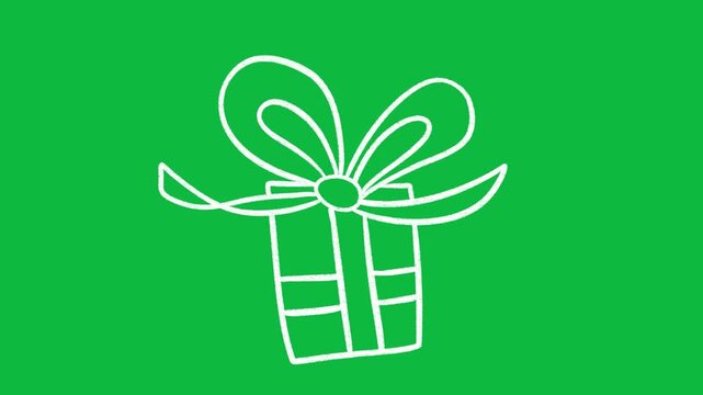Hand Drawn Gift Box Line Art 2D Green Screen Animated Bow Overlay