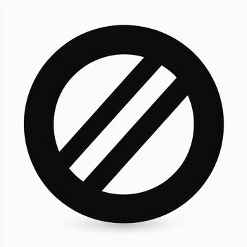 bold black circular symbol with two parallel diagonal white stripes and soft shadow, minimal modern forbidding graphic