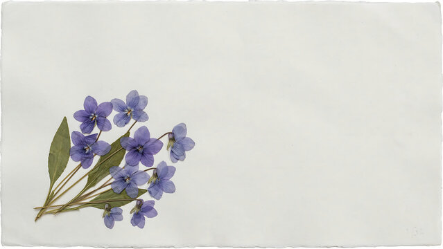 A vintage herbarium sheet with pressed blue violet flowers isolated on a transparent background
