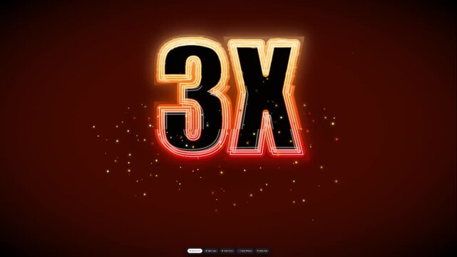 Neon 3x video motion graphic with glowing orange fire particles