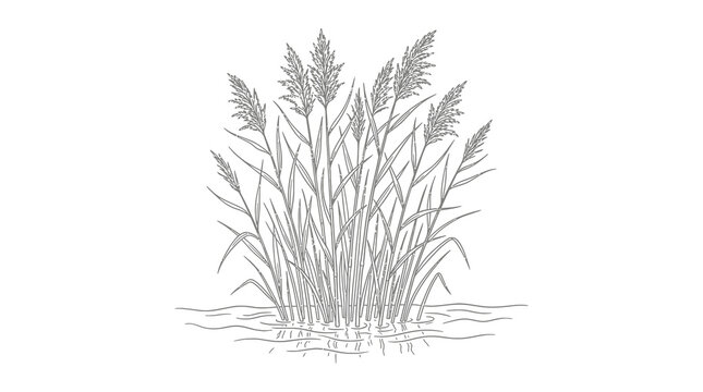 Minimalist reed grass vector illustration, hand drawn pampas grass sketch, botanical marsh plant line art on white background