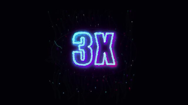 3x video neon multiplier sign glowing in blue and purple colors