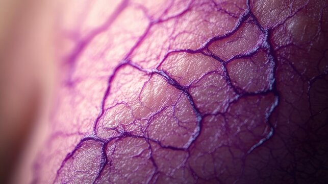 close-up of human skin with prominent purple veins and textured pores conveying vulnerability and intensity