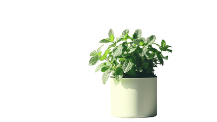 Fototapeta premium Fresh Green Herb Plant in a Pot Isolated on White Background, Potted Basil, Parsley and Thyme for Healthy Cooking and Home Gardening