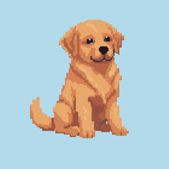 Golden retriever dog pixel art illustration cute sitting alone potrait elegant