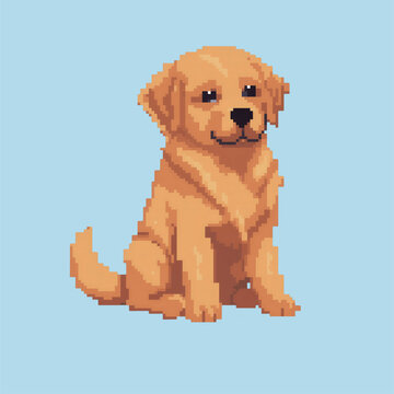 Golden retriever dog pixel art illustration cute sitting alone potrait elegant