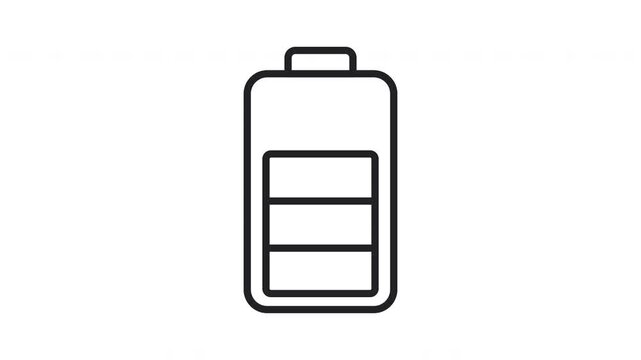 Minimalist animated line art battery icon charging on white background