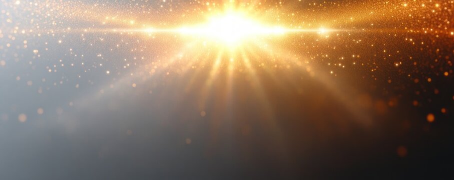 radiant golden light burst with glittering particles and bokeh, soft luminous rays over a dark gradient background conveying warmth, wonder and celebratory awe