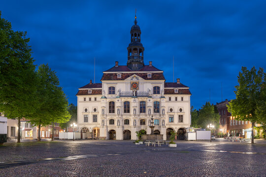 Luneburg, Germany - view of baroque style historic Town Hall (Rathaus) at dusk