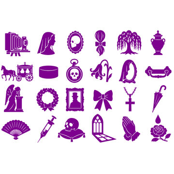 Victorian Mourning Post Mortem Funeral Horror Icon Set - Minimalist Vectors