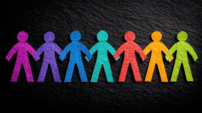Colorful paper figures holding hands representing unity and connection