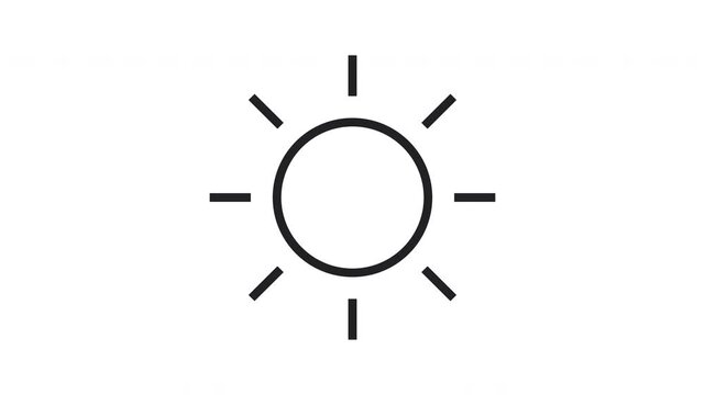Minimalist Animated Sun Icon Line Drawing on White Background