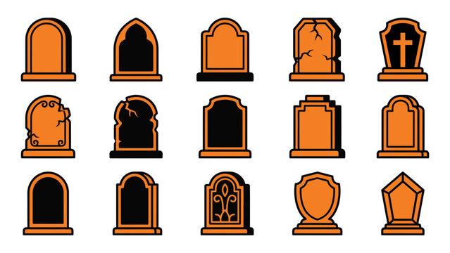 A spooky collection of halloween tombstone vector illustrations for festive designs and eerie decorations