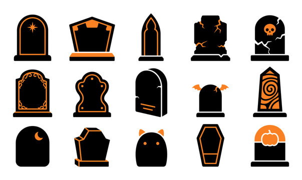Spooky halloween tombstones and grave icons a vector illustration collection for seasonal designs